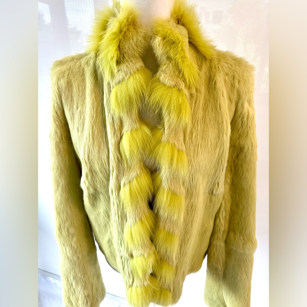 Fur & Leather Lime Green Reversible Coat. - Picture 4 of 10